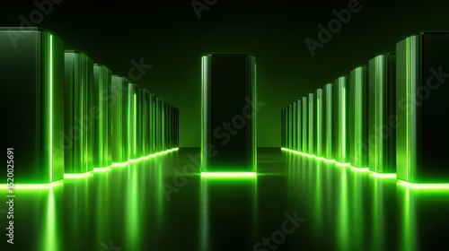 Wallpaper Mural Ultra quality image of glowing green power neon futuristic energy storage, high capacity rechargeable lithium ion battery. Torontodigital.ca
