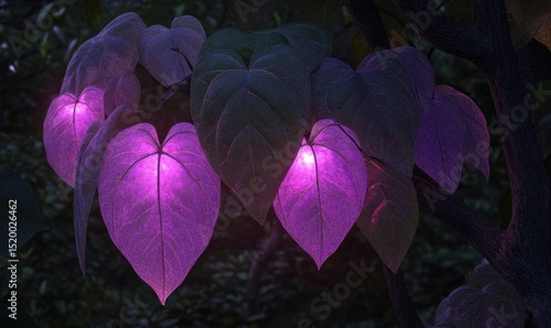 Glowing leaves, night forest, magical ambiance, fantasy setting, digital art