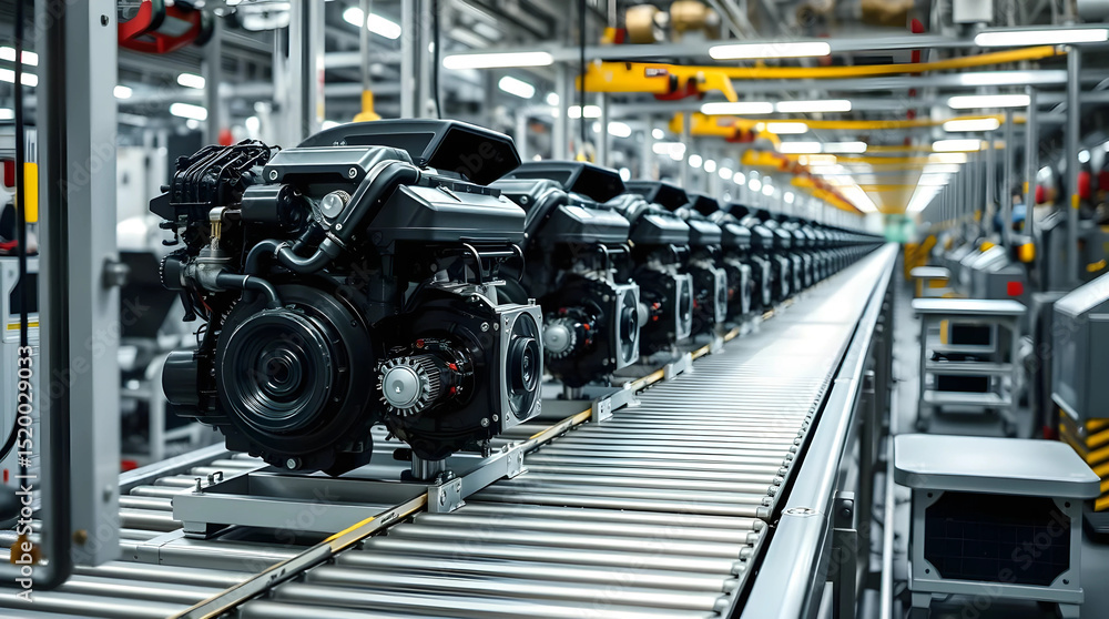 Car engine production on the factory conveyor line Car engine production on the factory conveyor line