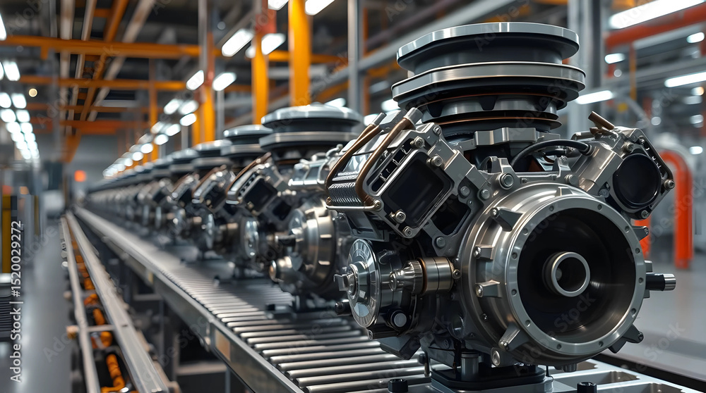 Car engine production on the factory conveyor line Car engine production on the factory conveyor line