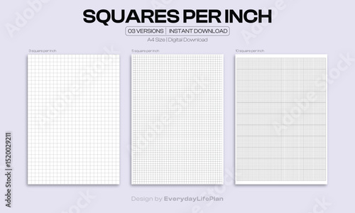 Squares Per Inch Graph Paper – A4 Size Printable Grid Template | 3 Versions for Design, Math, and Technical Drawing