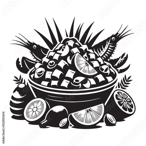 Black Ceviche Silhouette Vector, High Quality Illustration on White Background