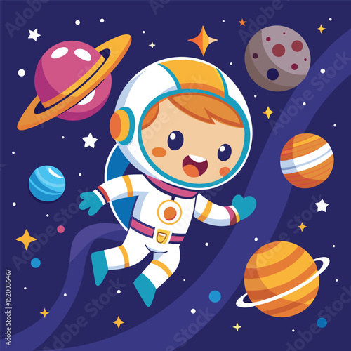 Cute Astronaut Super Flying – Flat Cartoon Vector Illustration of Space Adventure and Science Concept
