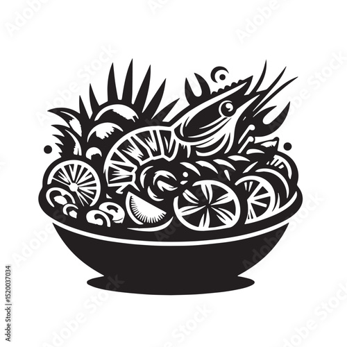 Black Ceviche Silhouette Vector, High Quality Illustration on White Background