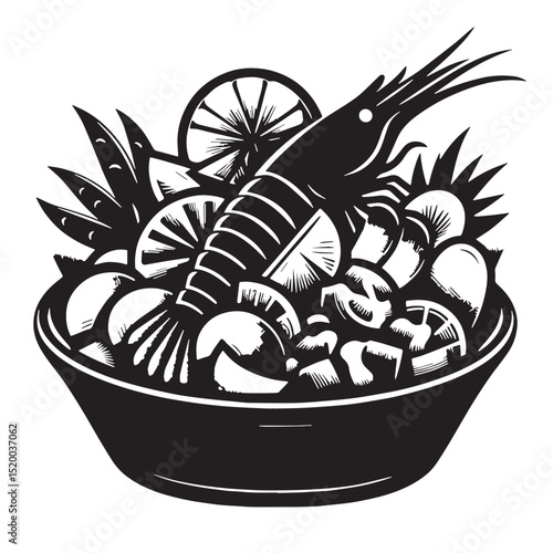 Black Ceviche Silhouette Vector, High Quality Illustration on White Background