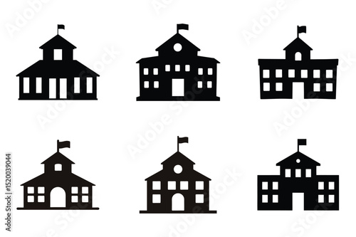 School building silhouette vector set, house icon