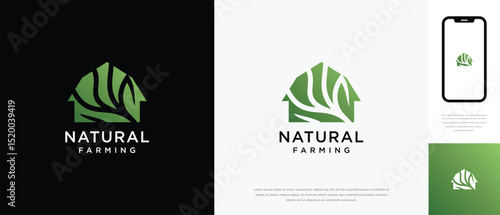 Nature tree farm house logo design. Nature leaf farm logo template. Farming and ranch logo symbol icon	