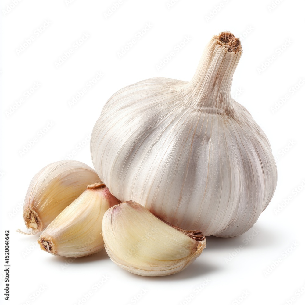Fototapeta premium Whole garlic bulb with cloves isolated on white background