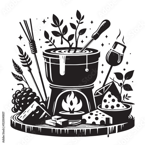 Black Cheese Fondue Silhouette Vector, High Quality Illustration on White Background