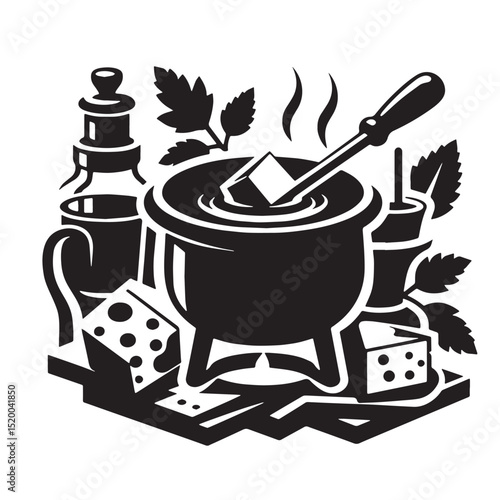 Black Cheese Fondue Silhouette Vector, High Quality Illustration on White Background