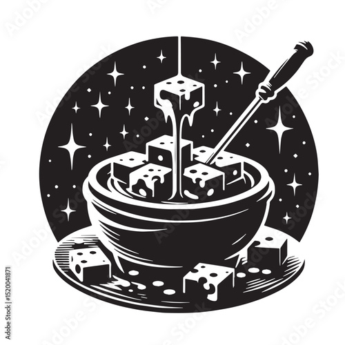 Black Cheese Fondue Silhouette Vector, High Quality Illustration on White Background