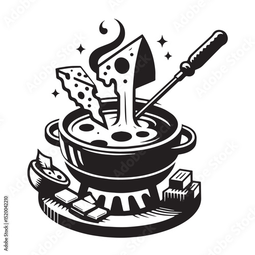 Black Cheese Fondue Silhouette Vector, High Quality Illustration on White Background