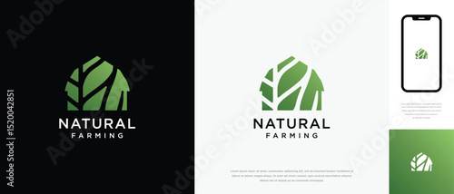 Nature tree farm house logo design. Nature leaf farm logo template. Farming and ranch logo symbol icon	