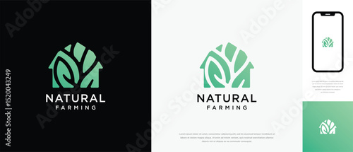 Nature tree farm house logo design. Nature leaf farm logo template. Farming and ranch logo symbol icon	