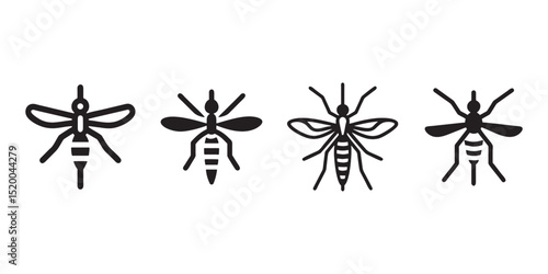 Minimal Mosquito Icon Set for Disease Awareness, Insect Control, Nature Studies, and Medical Infographic Designs
