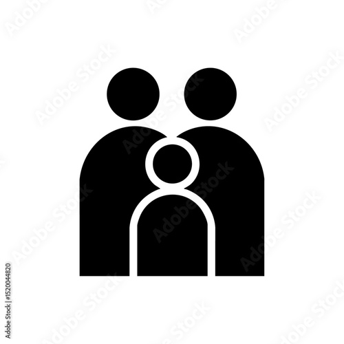 Minimal vector icon of a family consisting of two parents and a child, symbolizing love, care, and connection.

