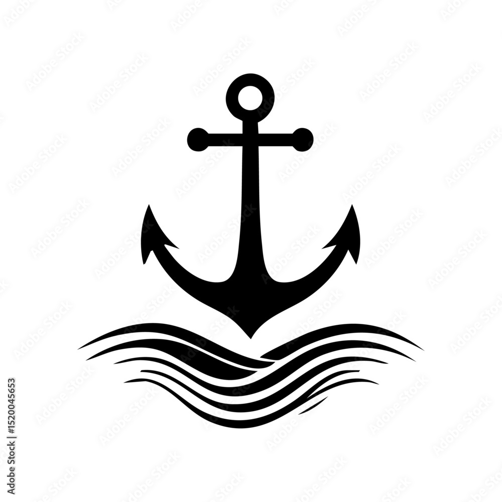 Simplified anchor resting on smooth, minimalistic wave lines.
Simplified anchor resting on smooth, minimalistic wave lines.