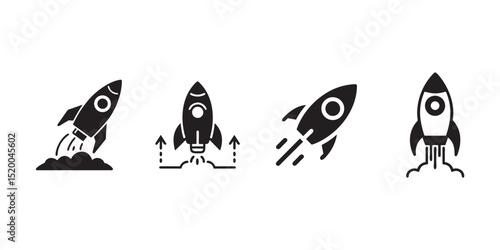 High-Quality Rocket Boost Icon Set for Representing Speed, Power, Startup Growth, and Business Acceleration