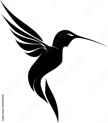 Black and White hummingbird – Minimalist Line Art Vector Illustration for Logo or Print Design