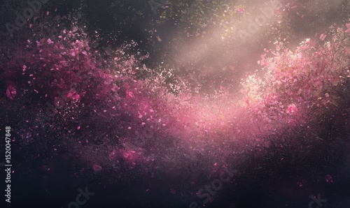 Pink blossom swirl, night sky, dreamy background, fantasy art, website banner
