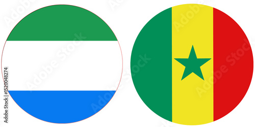Sierra Leone Official flag with Senegal national flag, both countries flags Round shape and isolated on white background, Circular colorful design Flag with together.
Senegalese