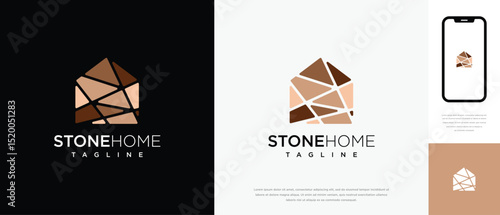 Stone house building logo design. Stone house logo icon made with lines	
