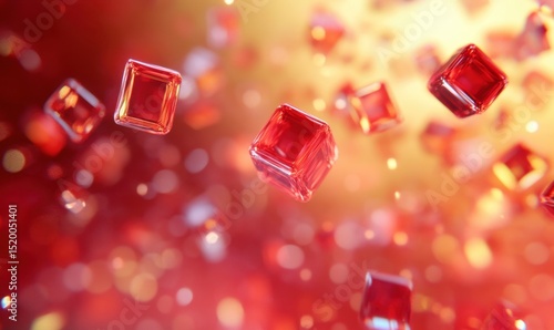 Red crystal cubes float, warm background, abstract design, website header
