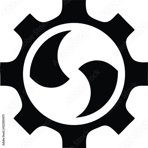 Streamline design of rotating mechanical gears in black silhouette with transparency
