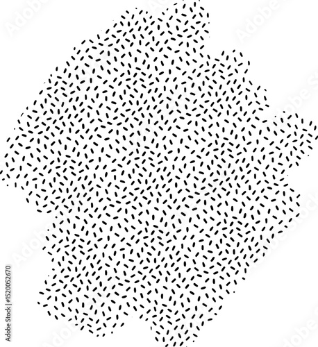 Dynamic black and white abstract pattern composed of numerous small, seed-like or grain-like elements scattered unevenly, creating a unique texture for modern design projects