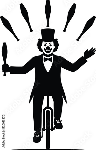 Juggler on unicycle vector black silhouette print design