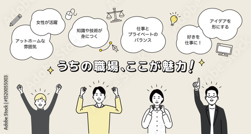 採用コンテンツ（クリエイティブ）、職場の魅力のデザインテンプレート
