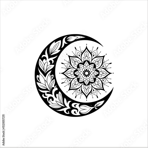 vector illustration of a flower and moon
moon, tribal moon, mandala tattoo, floral tribal, celestial tattoo, black and white vector, ornamental design, tribal curve art, lunar symbol, tattoo flash des