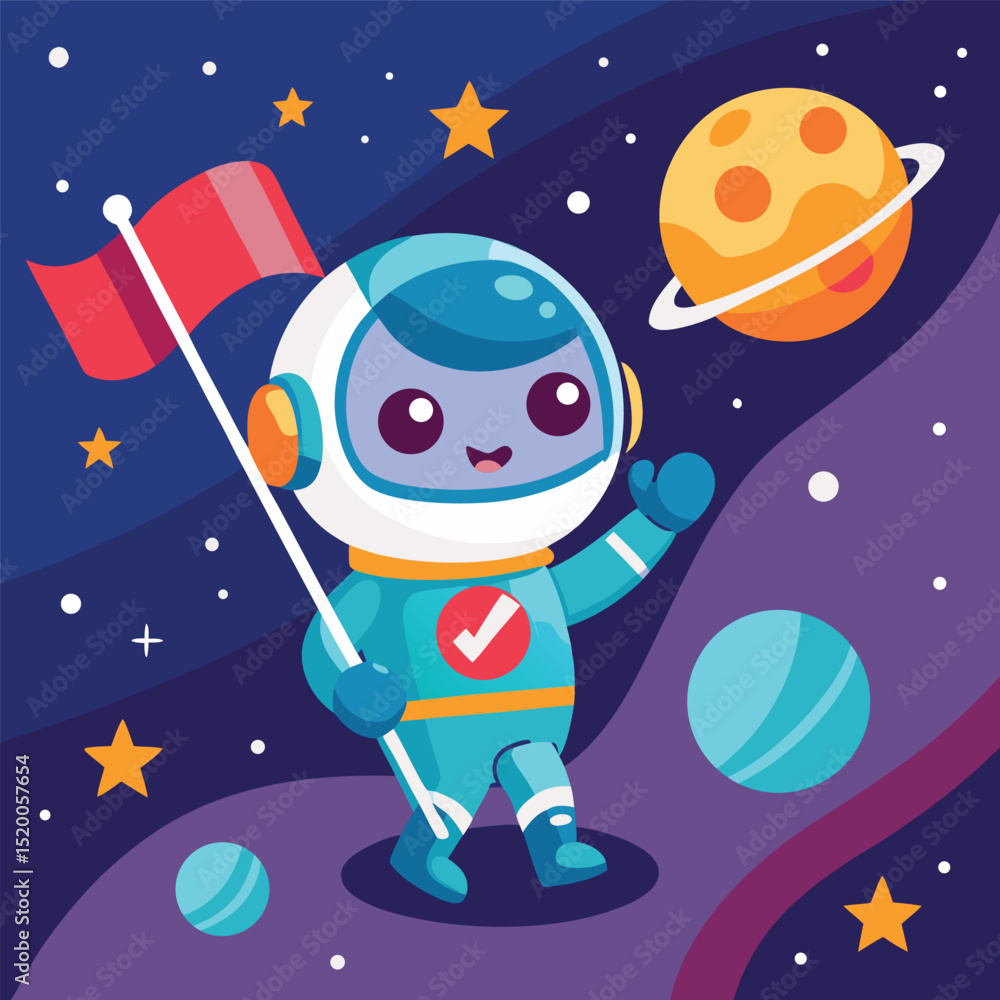 Cute Astronaut Holding Flag in Space Hole – Cartoon Illustration, Science and Technology Concept Isolated in Flat Style
Cute Astronaut Holding Flag in Space Hole – Cartoon Illustration, Science and Technology Concept Isolated in Flat Style