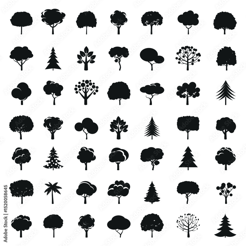 Set of black Trees. Outline symbol and icon. Set of black Trees. Outline symbol and icon.
