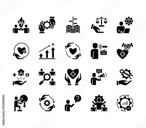 Help and support icon collection set. Containing assistance, service, aid, desk, guidance, relief, backing icon. Simple line vector.