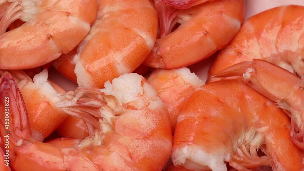 rotating pile of cooked shrimp in shells with vibrant orange color on clean background, concept of seafood cuisine, marine protein source, healthy gourmet ingredient presentation rotating pile of cooked shrimp in shells with vibrant orange color on clean background, concept of seafood cuisine, marine protein source, healthy gourmet ingredient presentation