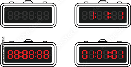 Digital Clock Display  Design Elements for Timekeeping Interfaces, Pedestrian Countdown Timer Signal Icon Vector.