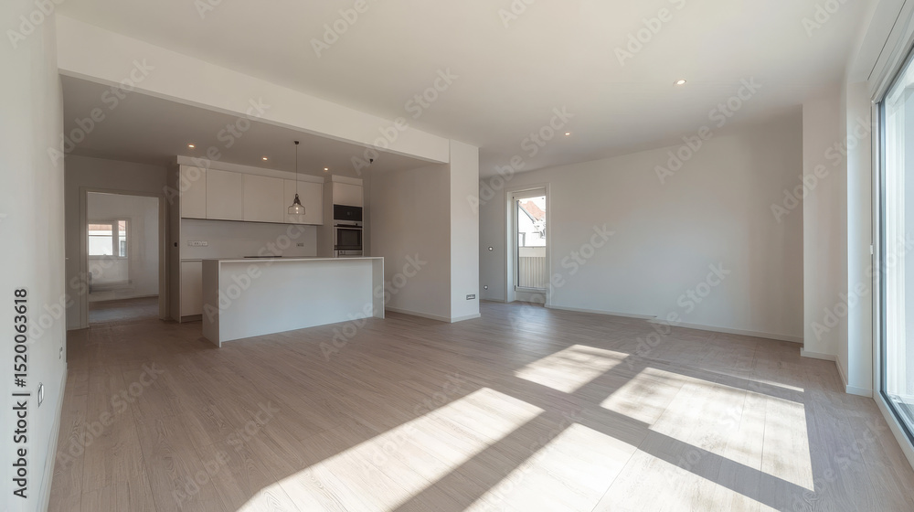 Bright, unfurnished room with clean white walls and natural wood flooring, showcasing a minimalist interior layout Bright, unfurnished room with clean white walls and natural wood flooring, showcasing a minimalist interior layout