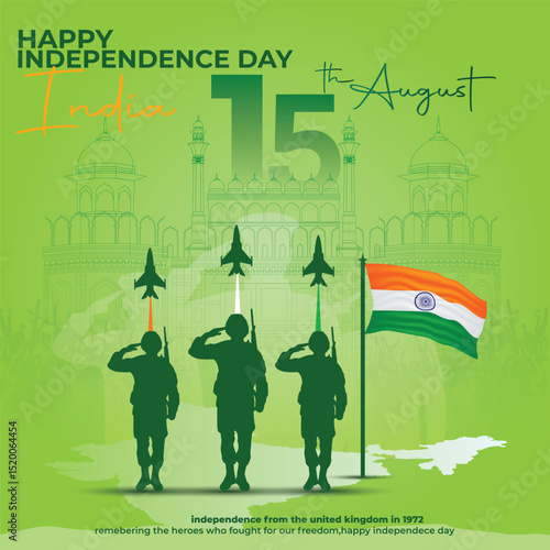 15th August Happy Independence Day of India social media post with Famous monuments, background
