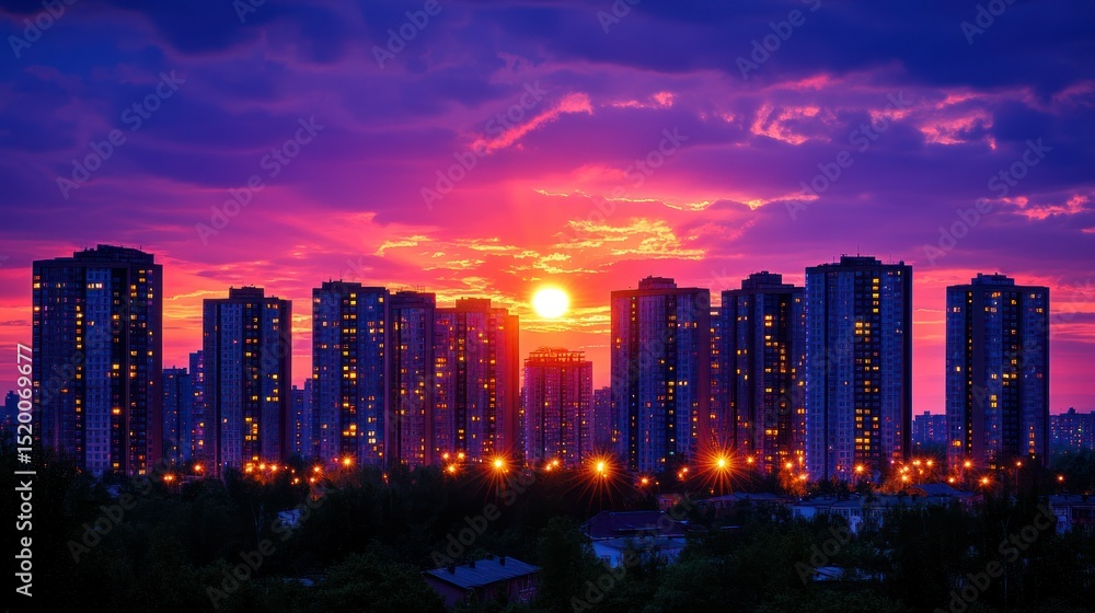 Fototapeta premium City skyline at vibrant sunset