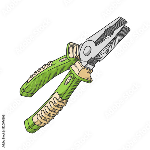 Vector Illustration of Pliers with Green Handle Hand Tool Clipart