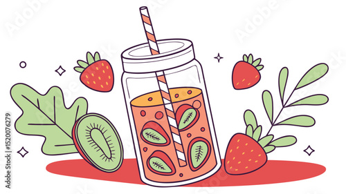 Strawberry kiwi smoothie recipe healthy summer drink fresh fruit juice delicious blended beverage illustration