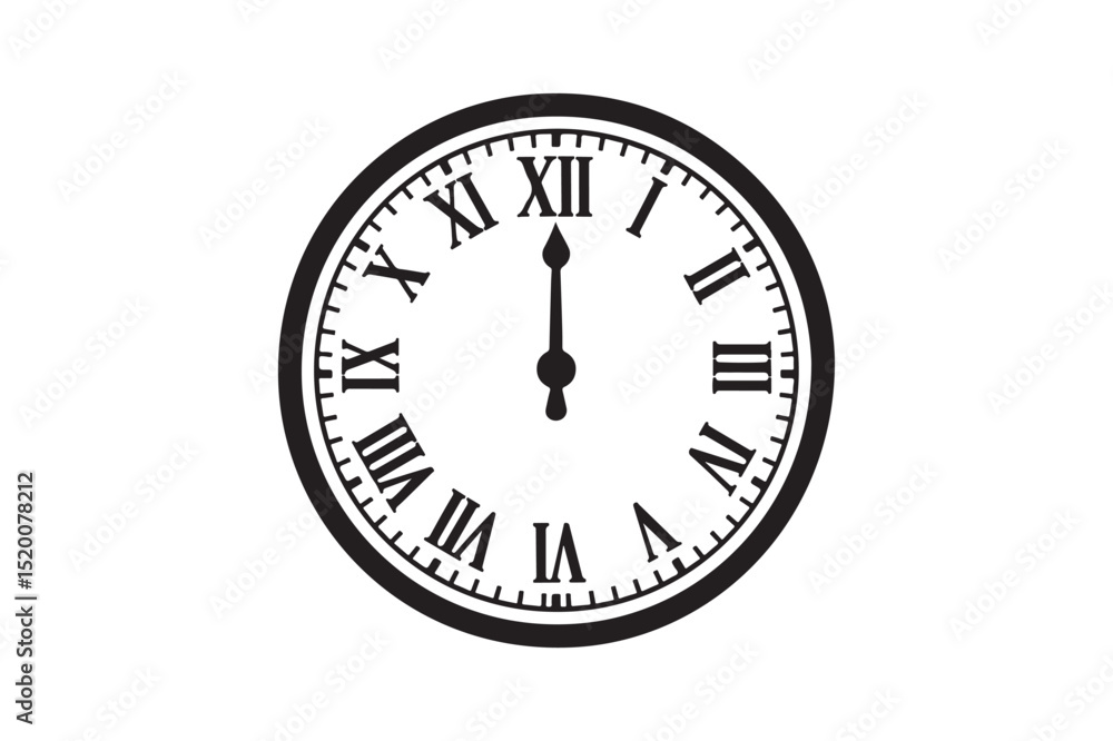 Clock striking midnight silhouette vector art illustration on white background Clock striking midnight silhouette vector art illustration on white background