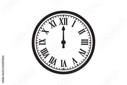 Clock striking midnight silhouette vector art illustration on white background
