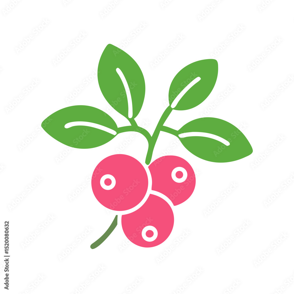 Obraz premium Lingonberry illustration with leaves in a flat design style 