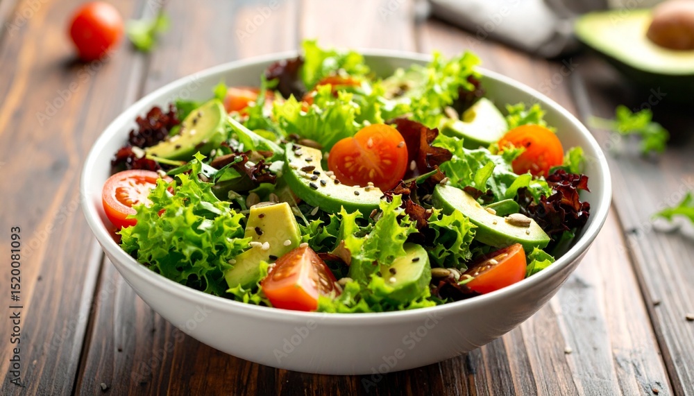 hot of a colorful fresh salad with mixed greens, cherry tomatoes, avocado hot of a colorful fresh salad with mixed greens, cherry tomatoes, avocado