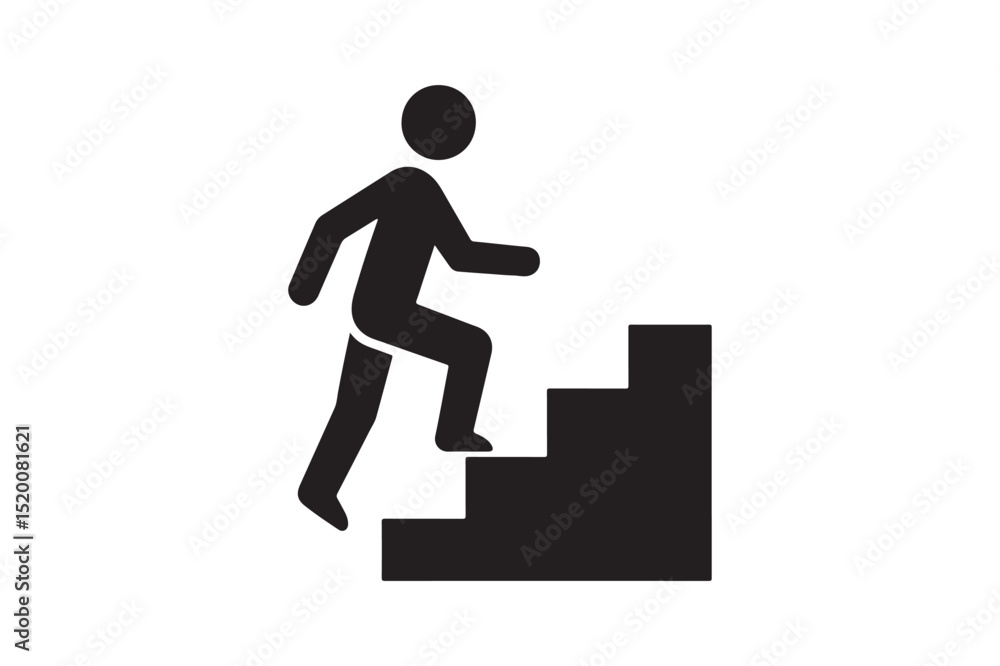 Stair climbing silhouette vector art illustration on white background Stair climbing silhouette vector art illustration on white background