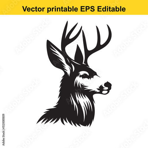 Majestic Mule Deer Head Silhouette: A Vector Printable Design