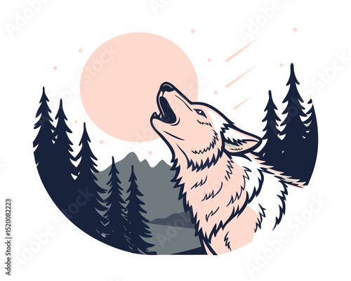 Howling Wolf in Majestic Mountain Landscape at Sunset
