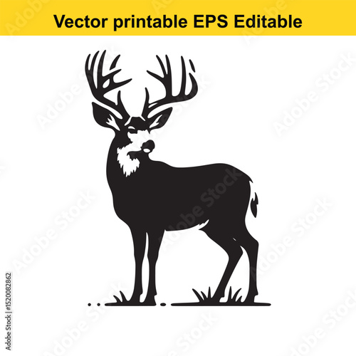 Majestic Mule Deer Silhouette: A Vector Printable Illustration
